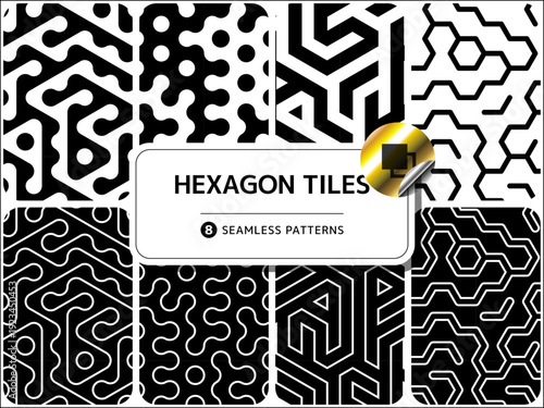 柄違いのシームレスパターンのセット 六角形タイル