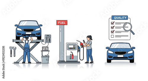 Car Maintenance Service Station Illustration.