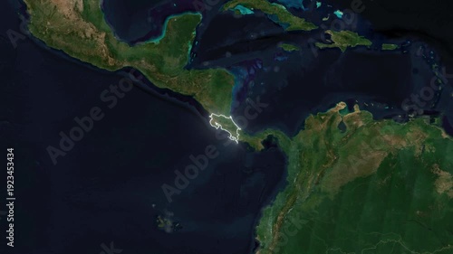 World Map to Country Zoom Animation with Glowing Border Outline Costa Rica