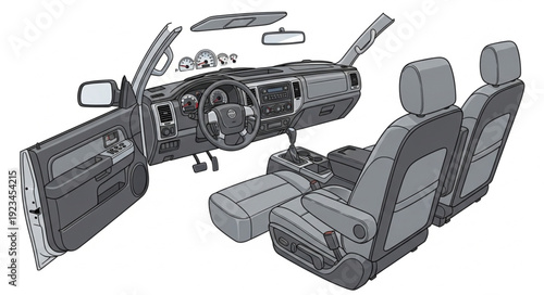 Car Interior Dashboard and Seats.