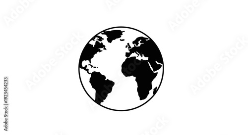 Black and white earth globe icon.