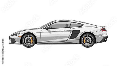 Detailed vehicle autocad blueprint of a silver sports car in profile view