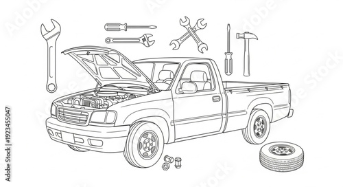 Car Maintenance and Repair Illustration.