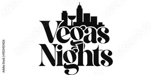 Minimal Skyline Outline SVG “Vegas Nights” – Modern Las Vegas Vector Banner, Card, Flyer with Clean Line Art, Minimalist Urban Silhouette & Nighttime Vibes