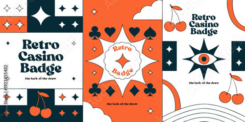 Retro Casino Badge SVG with Vintage Typography Set of Cards – Las Vegas Banner, Card, Flyer with Classic Casino Design, Minimal Line Art & Bold Retro Style