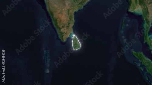 World Map to Country Zoom Animation with Glowing Border Outline Sri Lanka