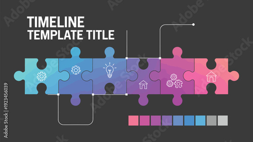 Colorful timeline puzzle infographic template with connected workflow presentation design