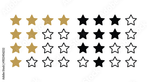 Customer rating feedback concept with golden and black star review icons