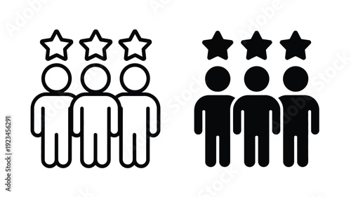 Five star rating customer feedback concept with people icon in black and white