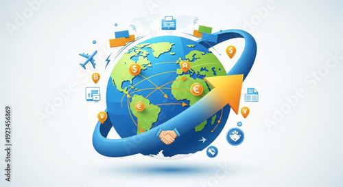 Global logistics and shipping network concept illustration.