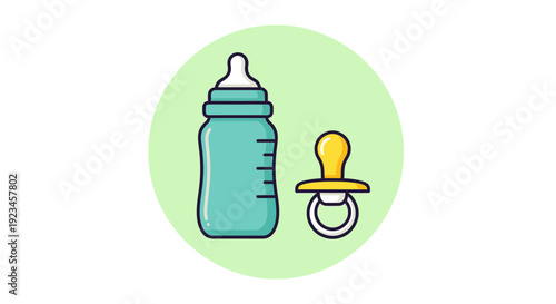 Baby feeding bottle and pacifier icon set childcare newborn essentials illustration minimal flat design isolated on white background parenting concept