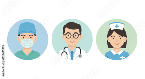 Medical staff avatars set doctor nurse healthcare professionals icons modern flat illustration isolated on white background