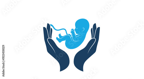 Hands holding fetus symbol pregnancy protection maternal care prenatal health concept baby safety support illustration minimal flat design isolated on white background