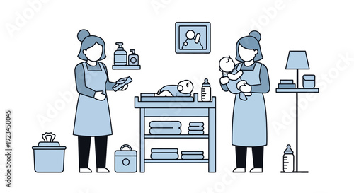 Veterinary clinic staff caring for pets animal healthcare grooming treatment concept professional vet service illustration modern flat design isolated background