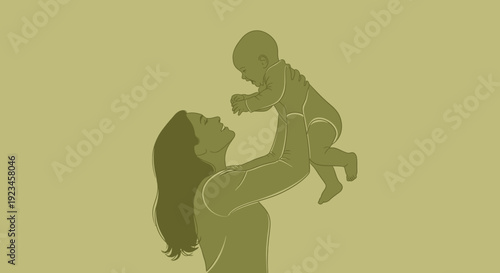 Mother lifting baby silhouette bonding parenting love moment maternal care concept minimal flat illustration isolated background family affection and childcare theme