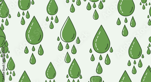 A seamless pattern of green water drops or tears on a light background, illustrating a concept of rain, nature, or liquid elements in a simple, graphic style.