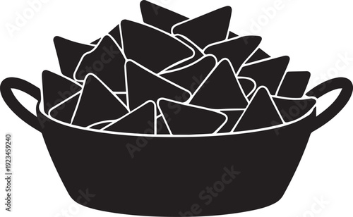Bowl of nachos chips silhouette vector illustration snack food Mexican party line art icon