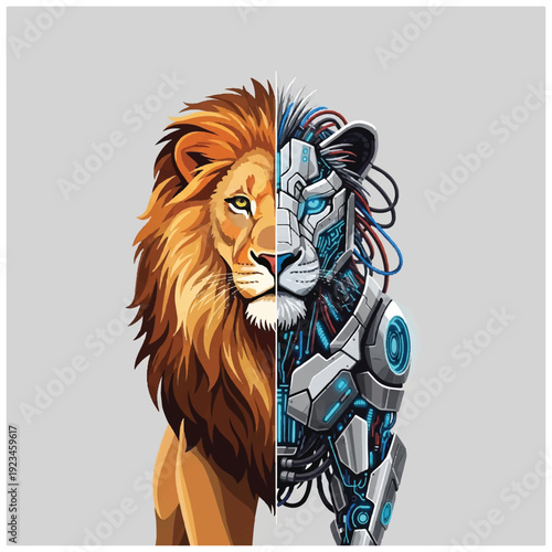 Lion and Robot Hybrid Portrait.