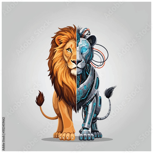 Lion Robot Hybrid Animal Machine Fusion.