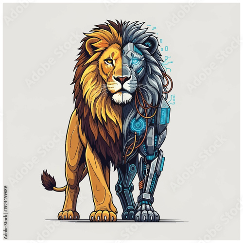 Lion Robot Hybrid Standing Majestic Creature.