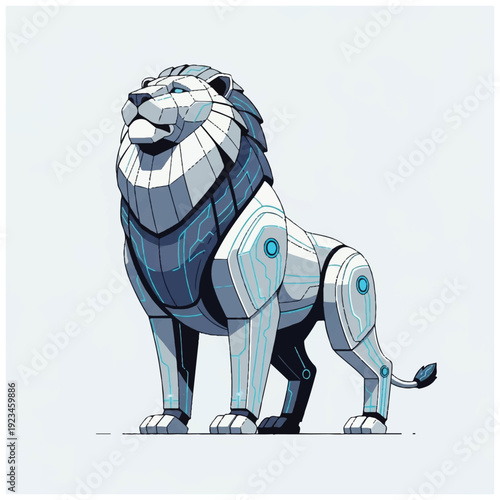 Robot Lion Standing with Mechanical Body Parts.