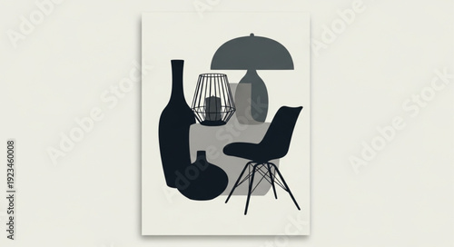 Modern abstract still life with vase and chair.