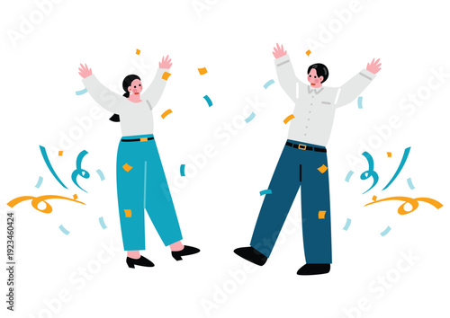 万歳して喜ぶビジネスパーソンのイラスト