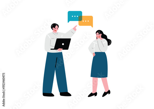 P会話するビジネス男性と女性のイラスト