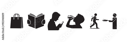 Silhouette logo with various icons