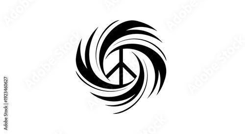 Black peace sign swirl design symbol.
