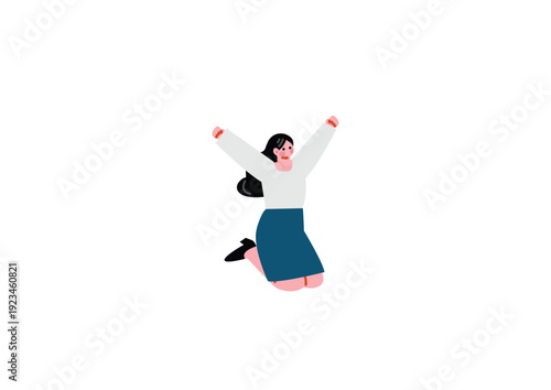 ジャンプして喜ぶビジネス女性