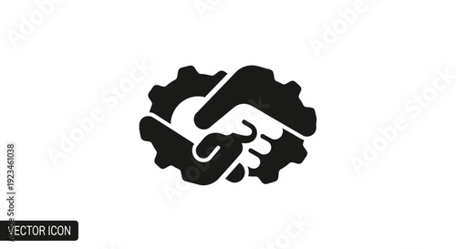 Handshake in gear vector icon.