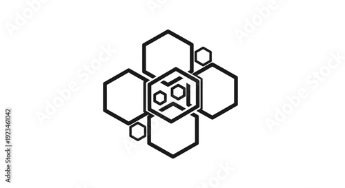Hexagon molecular structure with circles.