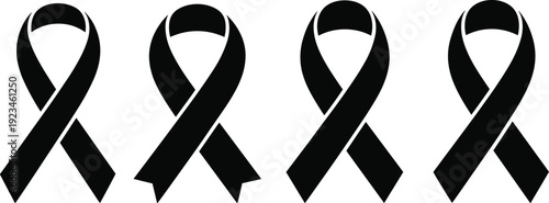 Black awareness ribbons, mourning symbol vector, remembrance illustration, grief support design, memorial tribute art, loss icon silhouette, cause awareness graphic