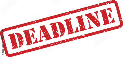 A prominent red rubber stamp featuring the clear word DEADLINE on a crisp white backdrop