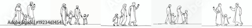 line art of family walking together happily on ramadan
