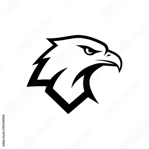 Black and white eagle head logo.