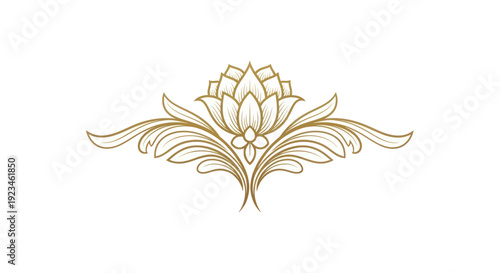 Elegant Golden Lotus Flower Floral Ornament Design.