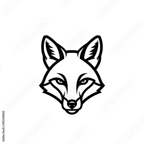 Black and white fox head illustration.