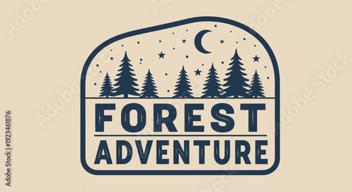 Forest Adventure Emblem with Pine Trees and Night Sky.