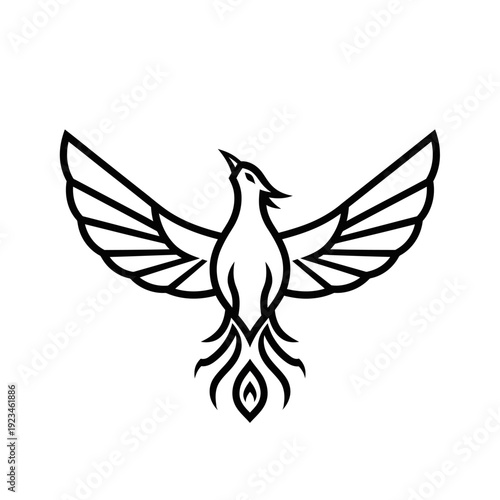 Black and white phoenix bird icon.