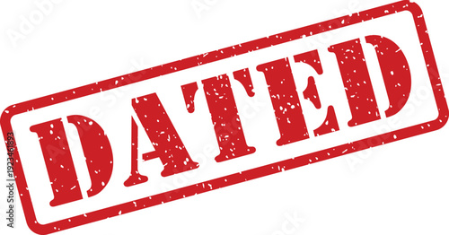 A red distressed rubber stamp with the prominent word DATED imprinted on a plain white surface