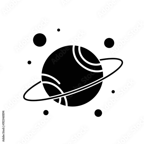 Black and white planet illustration.