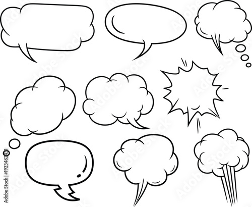 Collection of various speech bubbles and thought clouds