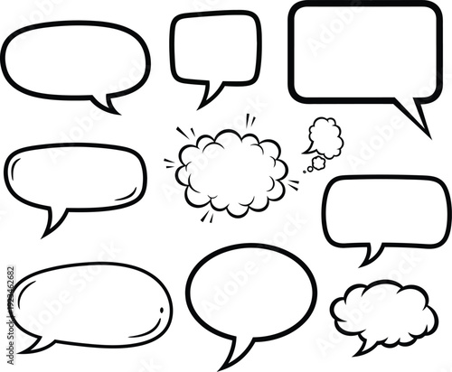 Collection of various speech bubbles and thought clouds