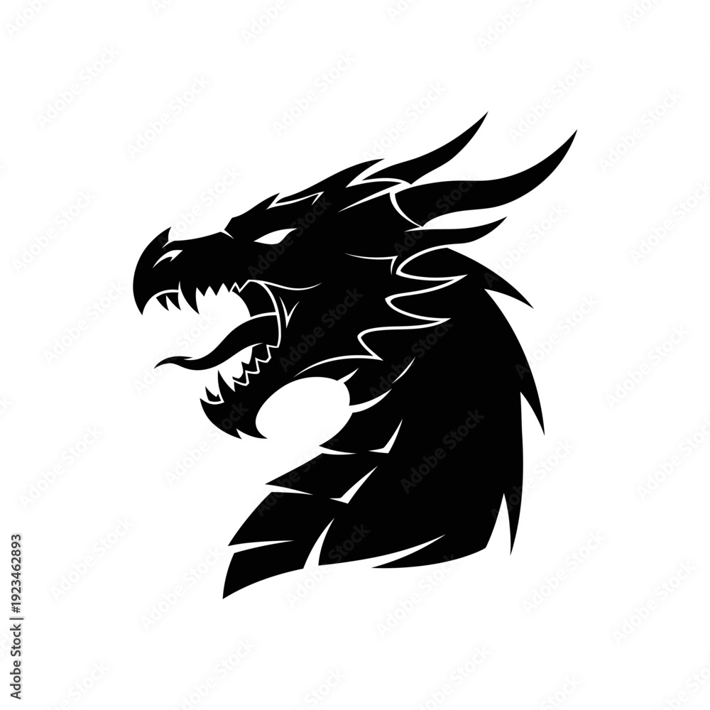 Fototapeta premium Black dragon head with sharp teeth.