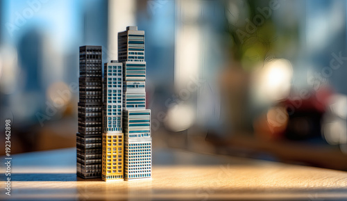 White miniature skyscrapers and city buildings arranged on a chessboard representing urban planning strategy and real estate development investment