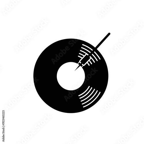 Black vinyl record with stylus.