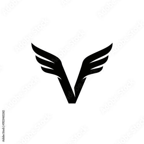 Black winged letter V logo symbol.