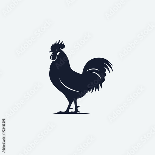 Black silhouette of a rooster standing.